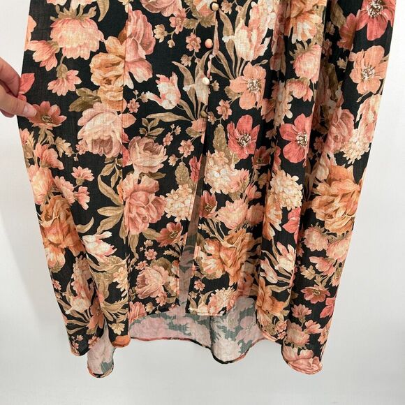 NWOT SHEIKE Orange Black Floral Print Button Down Puff Sleeve Boho Midi Dress 10 - Picture 5 of 9